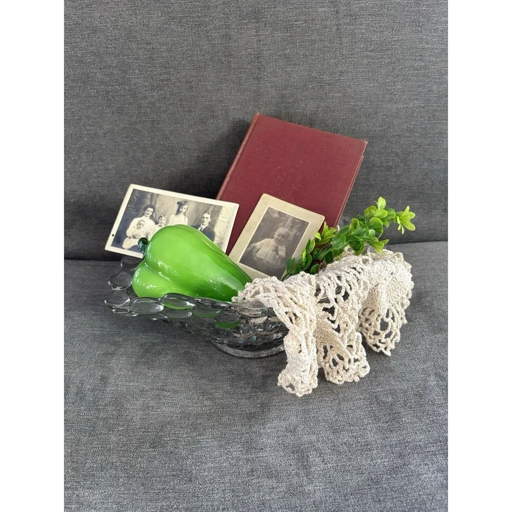 Vintage Primitive Curated Vignette, Book, Linen, Faux Greenery, Ephemera, Pepper